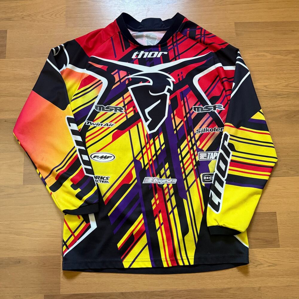 Men's Vintage 2000's Thor Red Yellow Purple Motocross MX Jersey Shirt Sz Medium